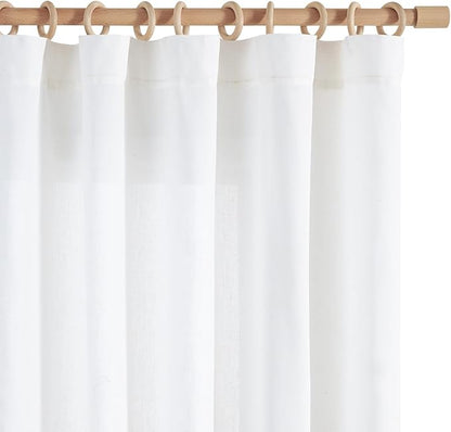 jinchan White Semi Sheer Curtains 96 Inch 2 Panel Light Filtering Linen Blend by JINCHAN