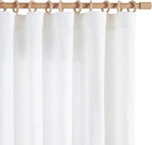 jinchan White Semi Sheer Curtains 96 Inch 2 Panel Light Filtering Linen Blend by JINCHAN