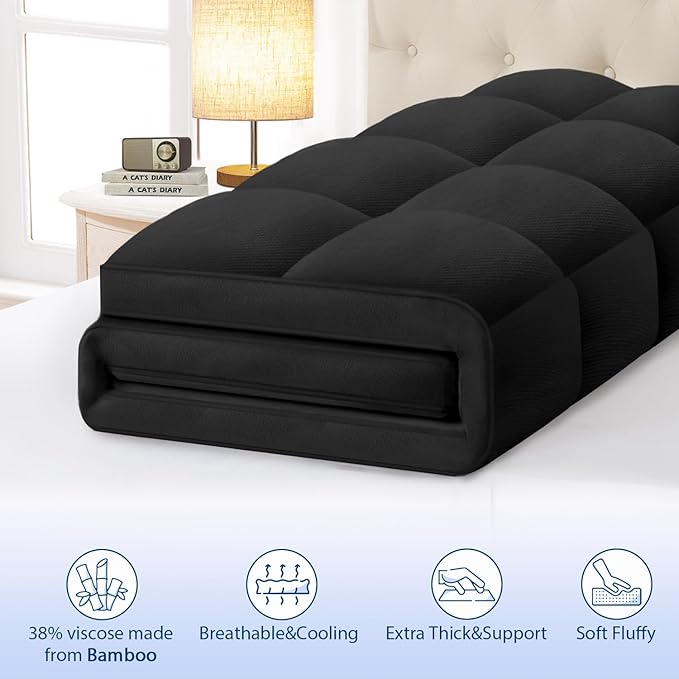 ELEMUSE Queen Black Cooling Bamboo Viscose Mattress Topper - Image 2