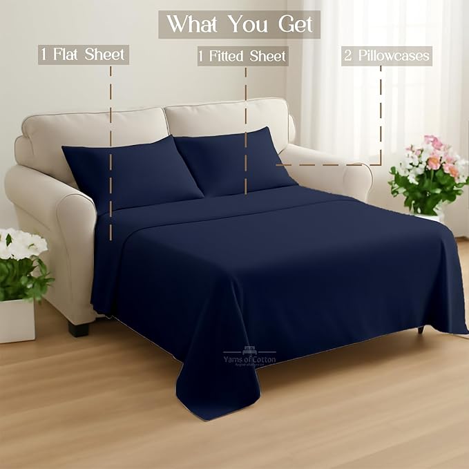 Sleeper Sofa 4 Piece Bed Sheet Set Premium Quality 100% Cotton 500 Thread Count - Image 8