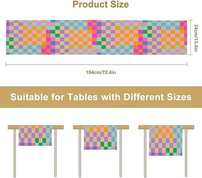 Retro Checkered Table Runner, Bright Rainbow Colorful Modern Groovy Aesthetic - Image 7