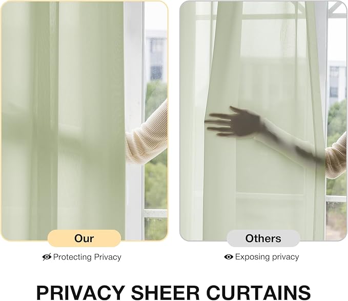 Anmao Non-See-Through Sage Green Privacy Semi Sheer Curtains - Image 2