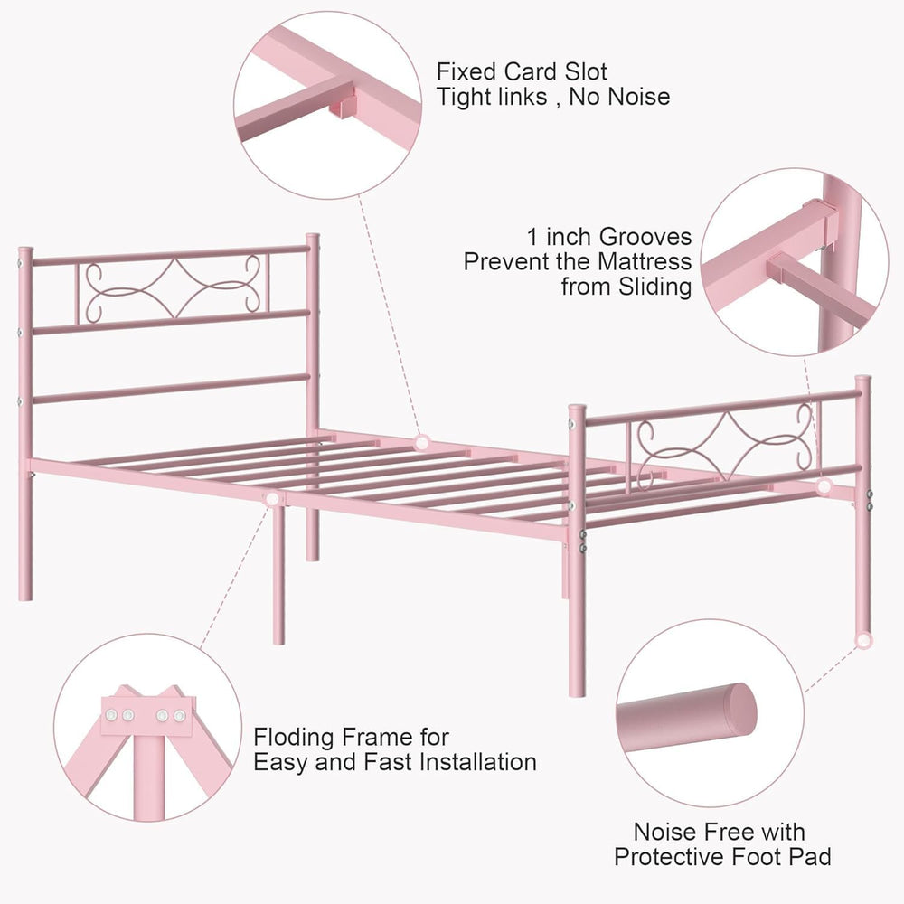 VECELO 14" Twin Size Bed Frame Set of 2,Twin Metal Platform Bed Frame wi...