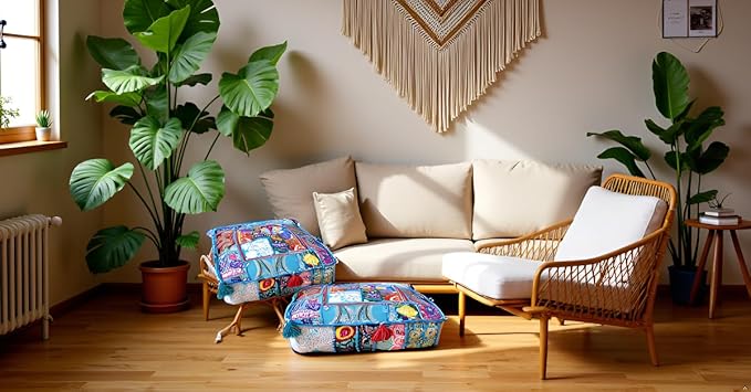 CRAFT KALA Indian Square Patchwork Traditional Pouf Cover Indian Living Room - Image 3
