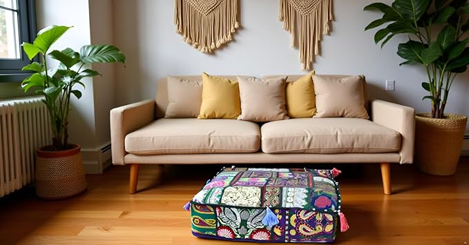CRAFT KALA Indian Square Patchwork Traditional Pouf Cover Indian Living Room - Image 4