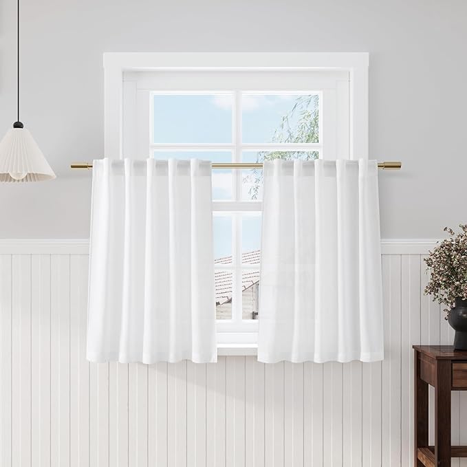 Nanspring White Linen Curtains 40 Inch Length by Nanspring