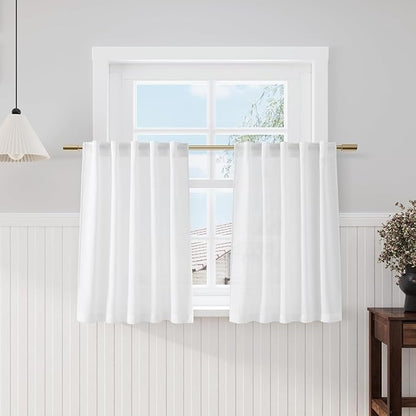Nanspring White Linen Curtains 40 Inch Length by Nanspring
