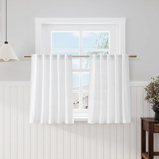 Nanspring White Linen Curtains 40 Inch Length by Nanspring