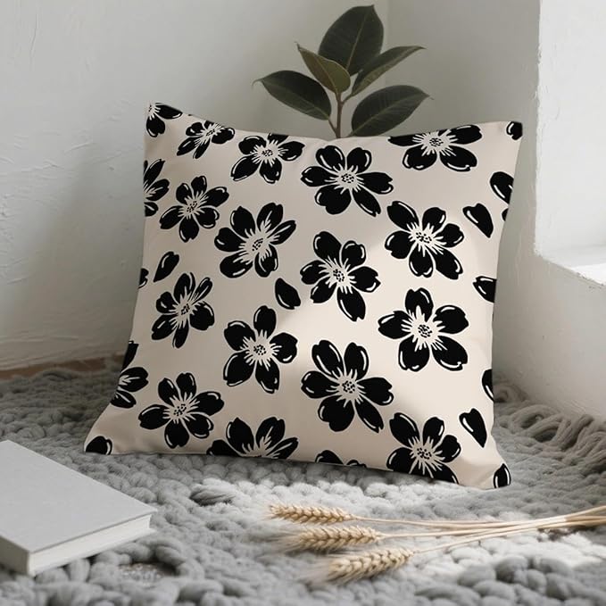 Decorative Black Floral Throw Pillow Covers 18 x 18 Inch Set of 2 - Image 5