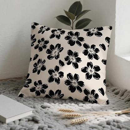 Decorative Black Floral Throw Pillow Covers 18 x 18 Inch Set of 2 - Image 5