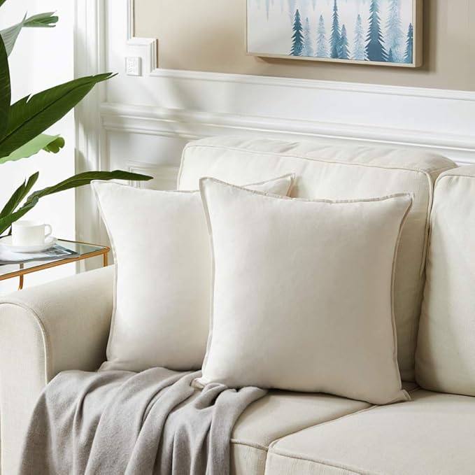Fancy Homi 24x24 Pillow Covers, Super Soft Faux Suede Square Solid Cream - Image 6