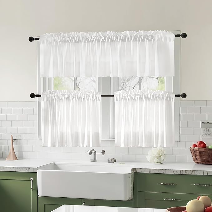Anmao Non-See-Through Valance Kitchen Curtains 36 Inch Length 2 Panels Set - Image 2