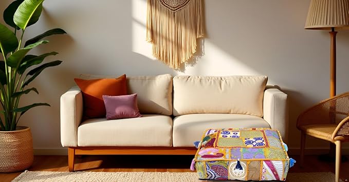 CRAFT KALA Indian Square Patchwork Traditional Pouf Cover Indian Living Room - Image 7
