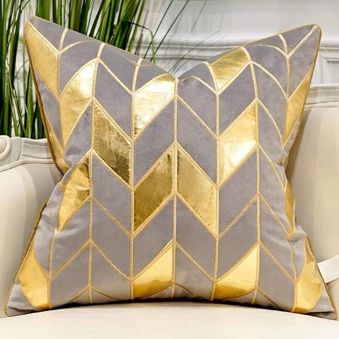 Avigers 18 x 18 Inches Grey Gold Striped Cushion Case Luxury European Throw by Avigers