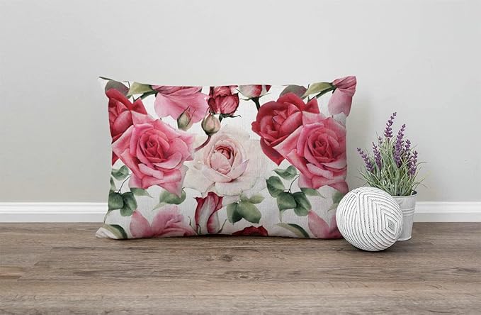 Solekla Pillow Covers Watercolor Roses 12" x 20" Lumbar Pillow Covers Home - Image 4