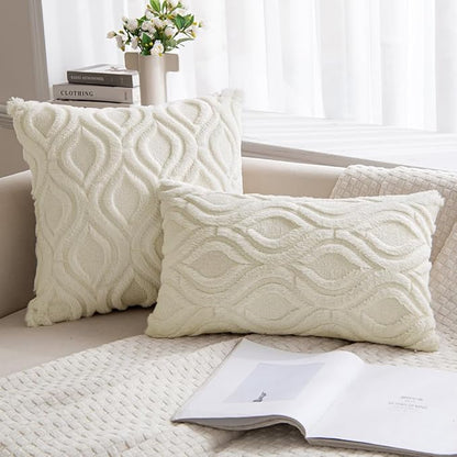 MIULEE Cream White Throw Pillow Covers 20x20 Inch, Soft Winter Plush Faux Wool - Image 4