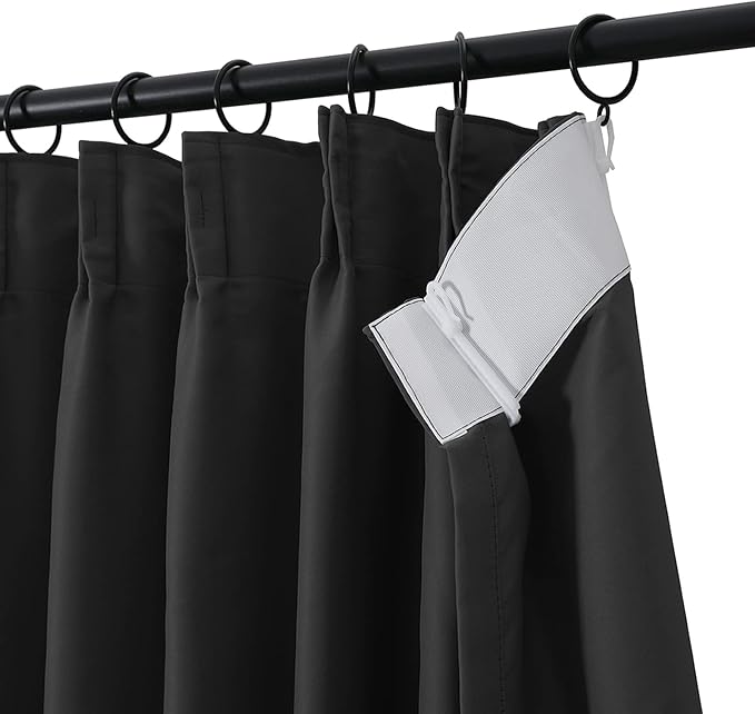 TWOPAGES Black Pinch Pleated Room Darkening Curtain 84 Inches Long, Solid - Image 2