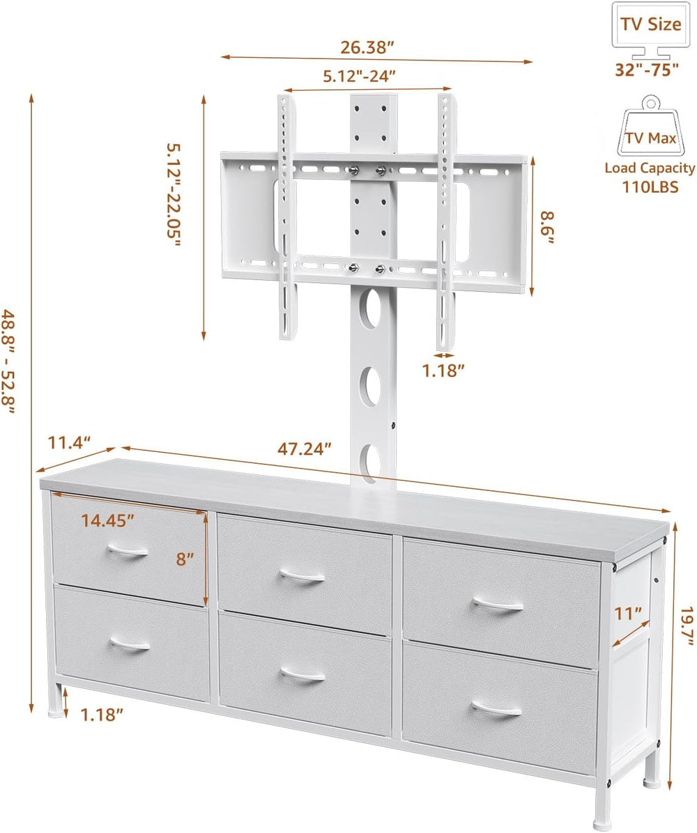 TV Stand with Mount, Fabric Dresser with 6 Drawers for 32/45/55/60/65/75 inch...