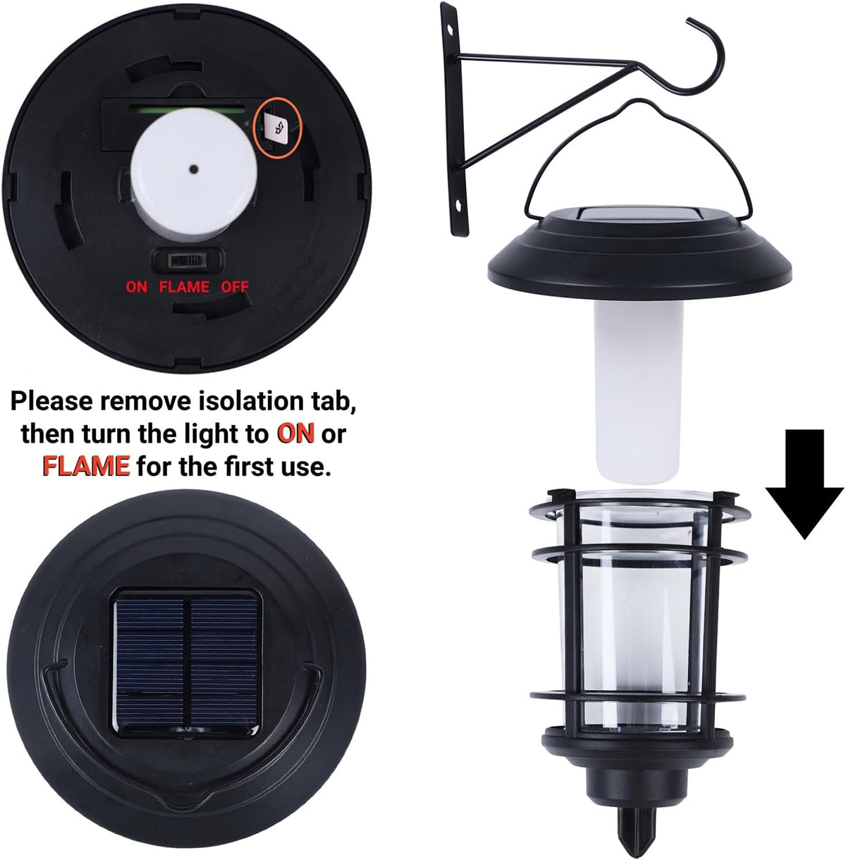 Dynaming Solar Purple Flame Wall Lanterns, Outdoor Halloween Hanging Lights, Flickering Flame LED Auto On/Off Wall Mounted Sconce Lights with Hooks, Waterproof for Garage Stair Patio Porch, 4 Pack