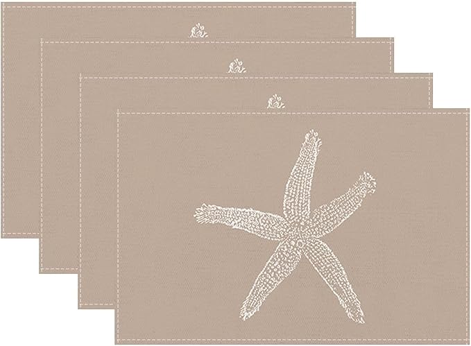 Summer Coastal Placemats Set of 4, Beach Theme Ocean Brown Tan Starfish by Sunshineyan