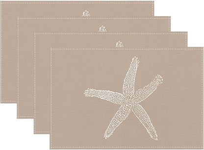 Summer Coastal Placemats Set of 4, Beach Theme Ocean Brown Tan Starfish by Sunshineyan