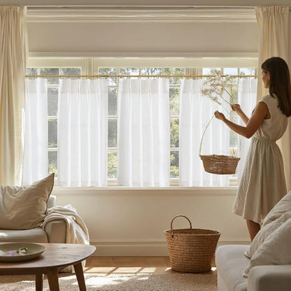 jinchan Linen Pinch Pleated Kitchen Curtains 36 Inch 2 Panels, Natural Linen - Image 3