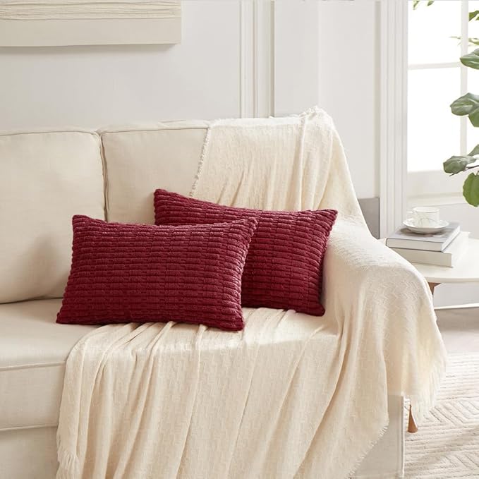 Fancy Homi 4 Packs Burgundy Decorative Throw Pillow Covers 14x24 Inch - Image 6