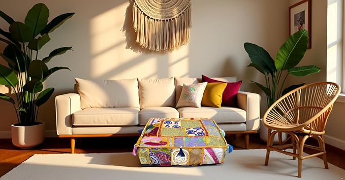 CRAFT KALA Indian Square Patchwork Traditional Pouf Cover Indian Living Room - Image 6