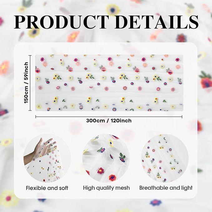 Artoid Mode Embroidery Daisy Spring Gauze Table Runner 59x120 Inch 10FT - Image 7