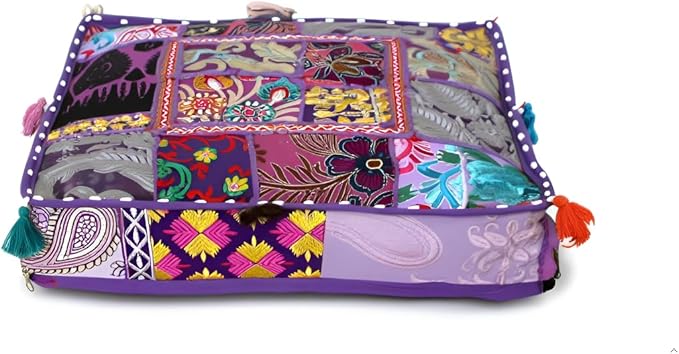 CRAFT KALA Indian Square Patchwork Traditional Pouf Cover Indian Living Room by CRAFTKALA