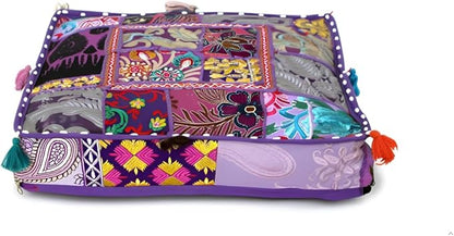 CRAFT KALA Indian Square Patchwork Traditional Pouf Cover Indian Living Room by CRAFTKALA