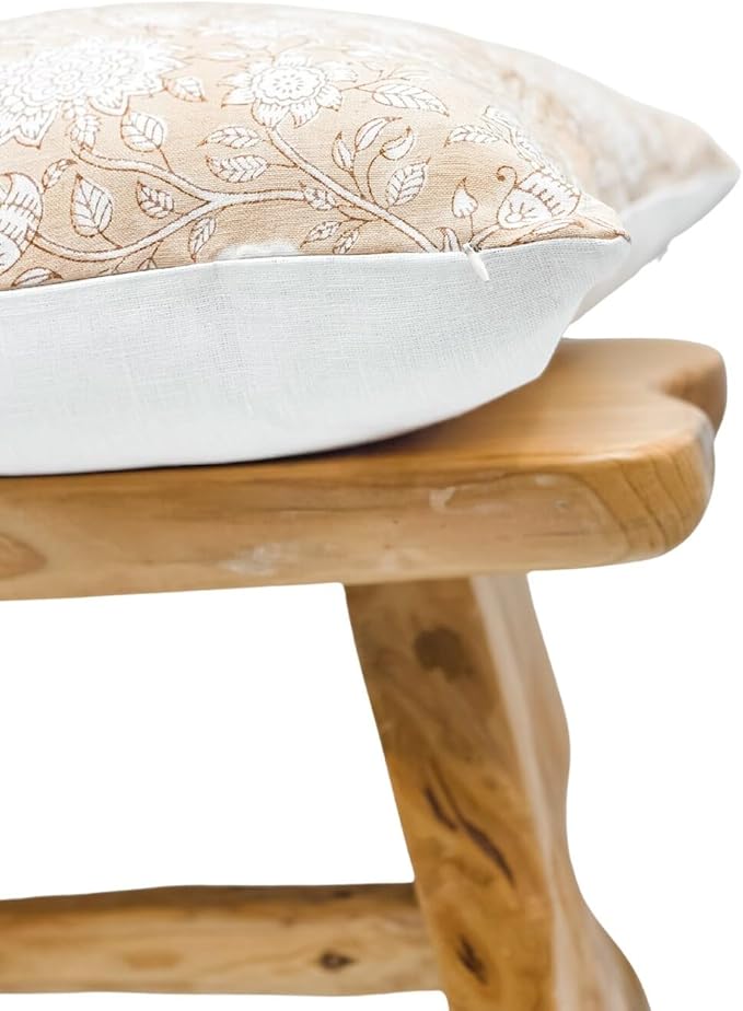 Designer Floral Print on Off White Linen Pillow Cover, Boho Decor Pillow Cover - Image 3