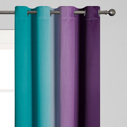 Teal Blackout Curtains 84 Inches Long, Ombre Purple Blackout Curtains - Image 4