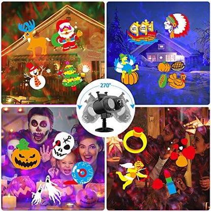 2025 Upgrade Halloween Christmas Projector Lights,2-in-1 Moving Holiday Landscape Lights,30 HD Wave Ocean Effects,Outdoor Waterproof Projection Light for Xmas Halloween Party Garden Decorations