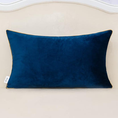 Alerfa 12 x 20 Inch Navy Blue Beige Gold Leather Patchwork Velvet & Polyester - Image 2