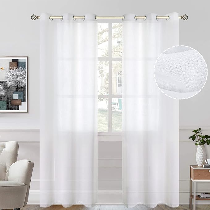 BGment White Natural Linen Look Semi Sheer 95 inch Curtains 2 Panel Set by BGment