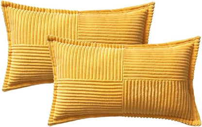 MIULEE Golden Yellow Corduroy Lumbar Pillow Covers 12x20 Inch 12x20 Inch - Image 6