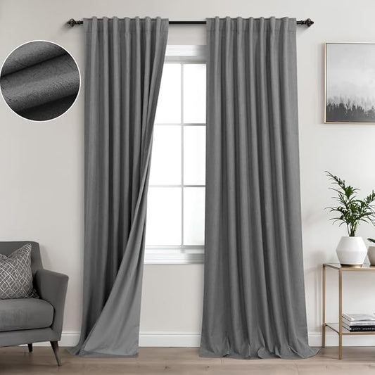 KOUFALL 120 Inch Extra Long Curtains Linen Blackout 10 FT 10FT Foot High by KOUFALL