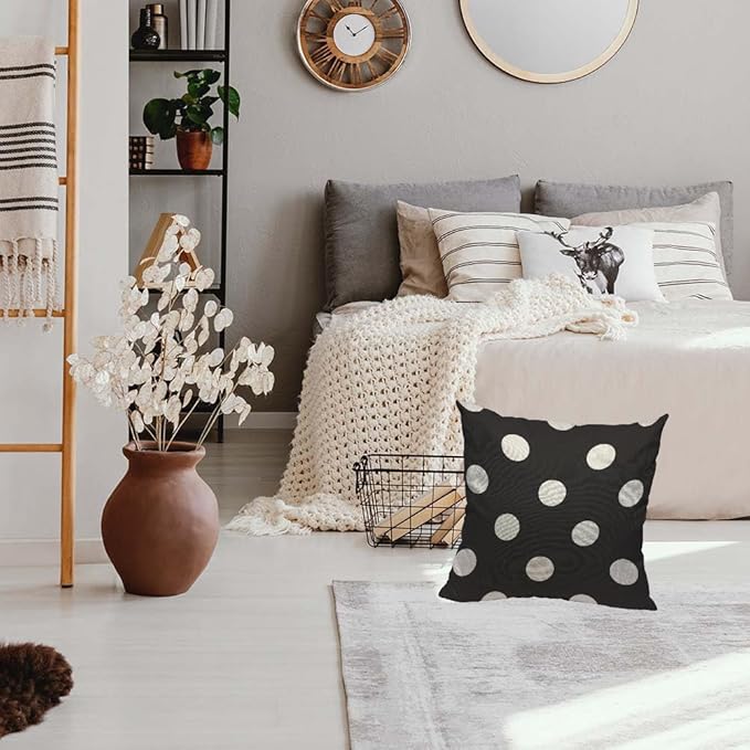 TKS MITLAN White Polka Dot Decorative Pillow Covers on The Black Background - Image 3