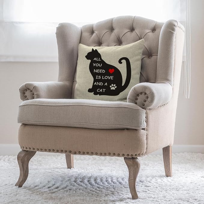 Moslion All You Need is Love and a Cat Lover Quote Pillow Covers Decorative - Image 4