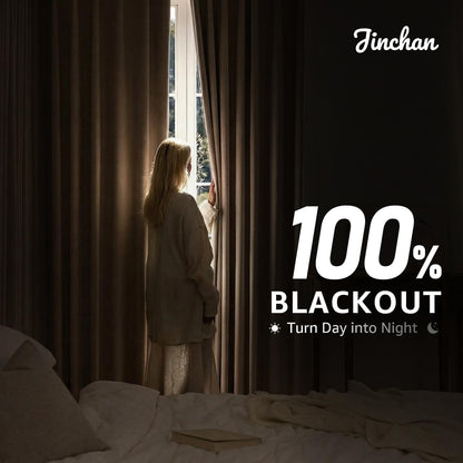 jinchan linen textured blackout curtains back tab 52 shown in use