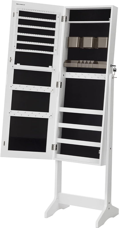 songmics led jewelry cabinet standing, lockable armoire, front angle view