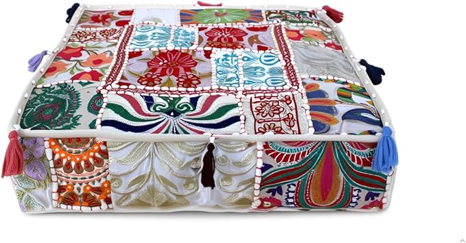 CRAFT KALA Indian Square Patchwork Traditional Pouf Cover Indian Living Room - Image 8