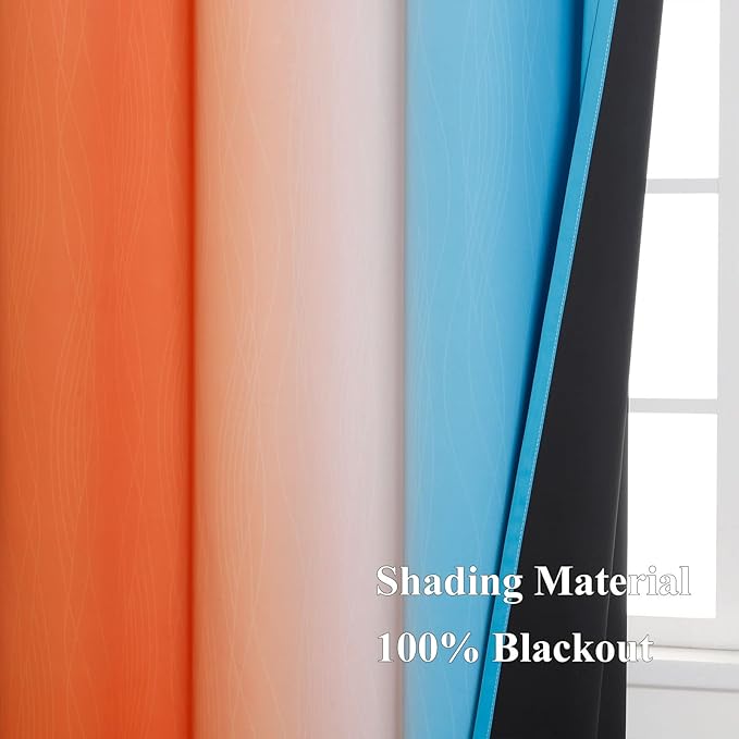 Thermal Insulated Blue and Orange Curtains - Image 5