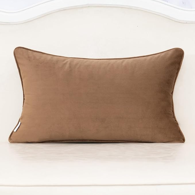 Alerfa Brown Throw Pillow Cover 12x20 Inch, Rectangle Cut Velvet Maple Leaf - Image 2