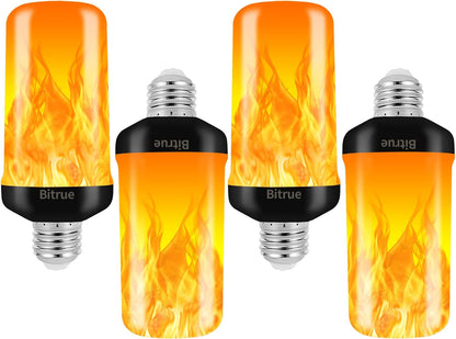 Bitrue LED Flame Effect Light Bulb, 4 Modes Flame Light Bulbs, E26 Base Fire Light Bulb with Gravity Sensor,Flickering Light Bulbs Halloween Home Party(4 Pack)