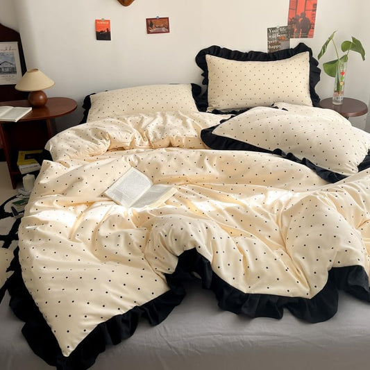 INFLAG Ruffle Duvet Cover 100% Washed Cotton Vintage Bow Duvet Cover with Zipper Ties, Soft Farmhouse Flower Bedding Set (02,Full/Queen 80"x90")