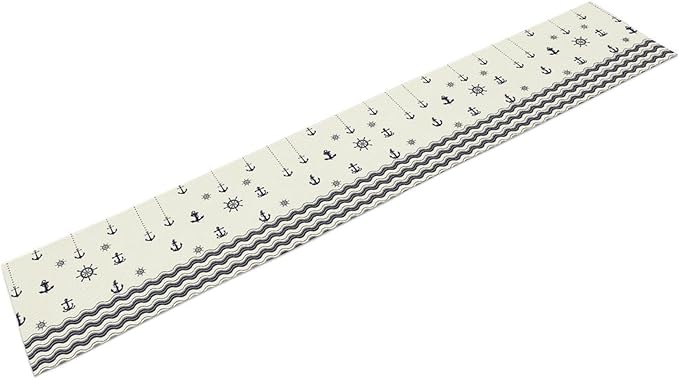 Nautical Table Runner, Anchor Sailboat Rudder Navy Wavy Stripes Ocean Waves - Image 7