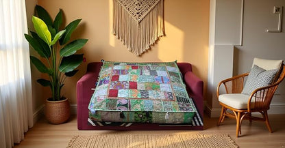 CRAFT KALA Indian Square Patchwork Traditional Pouf Cover Indian Living Room - Image 4