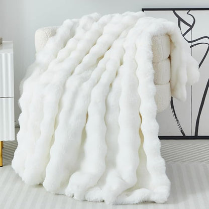 Faux Fur Throw Blanket for Couch Cozy Fuzzy Soft Plush Thick Fluffy Fleece by Casa+Carina